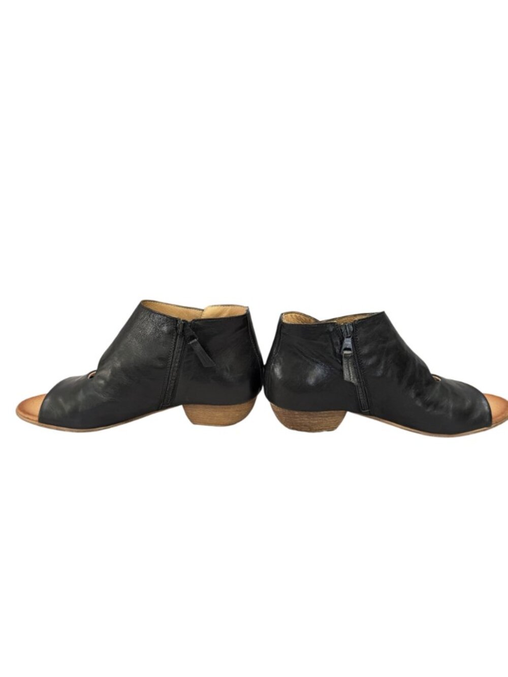 Miz Mooz Colbie Sandals Size 38 Black Leather Wedge Stack Heels Casual Classic - Picture 4 of 9